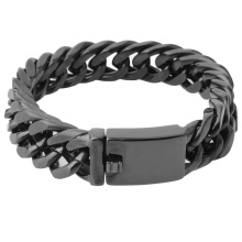 Jóias de aço inoxidável masculino de estilo de moda preto fivela dupla pulseira de quatro lados 15mm